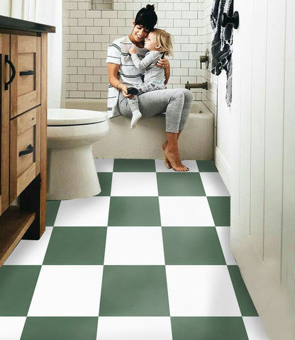 Cottage Green & White Checker Premium Peel and Stick Floor Tile Stickers | Removable, Renter friendly with Anti-Slip finish in sturdy 520 microns