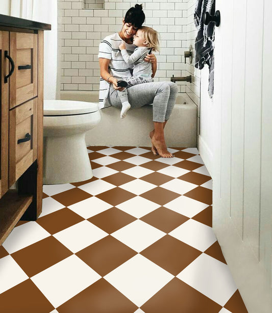 Diamond Pecan & Off White Premium Peel and Stick Floor Tile Stickers | Removable, Renter friendly with Anti-Slip finish in sturdy 520 microns