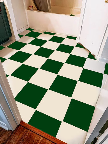 Moss Green & off- White Checker Premium Peel and Stick Floor Tile Stickers | Removable, Renter friendly with Anti-Slip finish in sturdy 520 microns