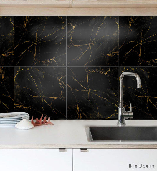 Black Gold Marble Peel & Stick Tile Decal