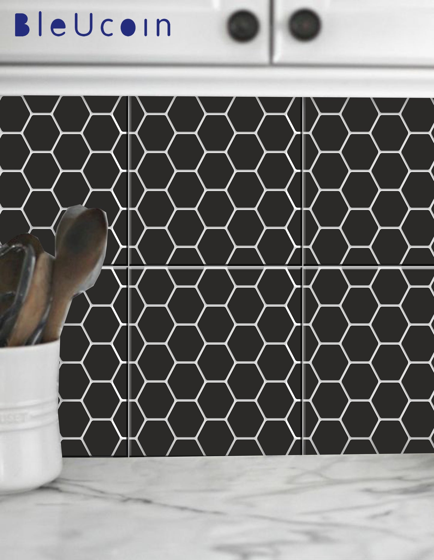 Iwaki Black hexagon peel & stick tile