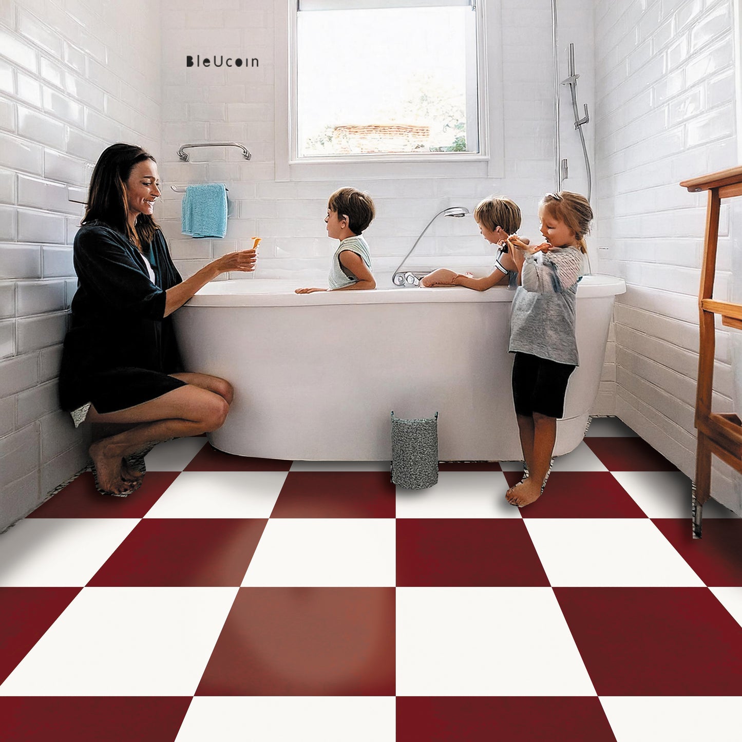 Sangria & Off White Checker Premium Peel and Stick Floor Tile Stickers | Removable, Renter friendly with Anti-Slip finish in sturdy 520 microns