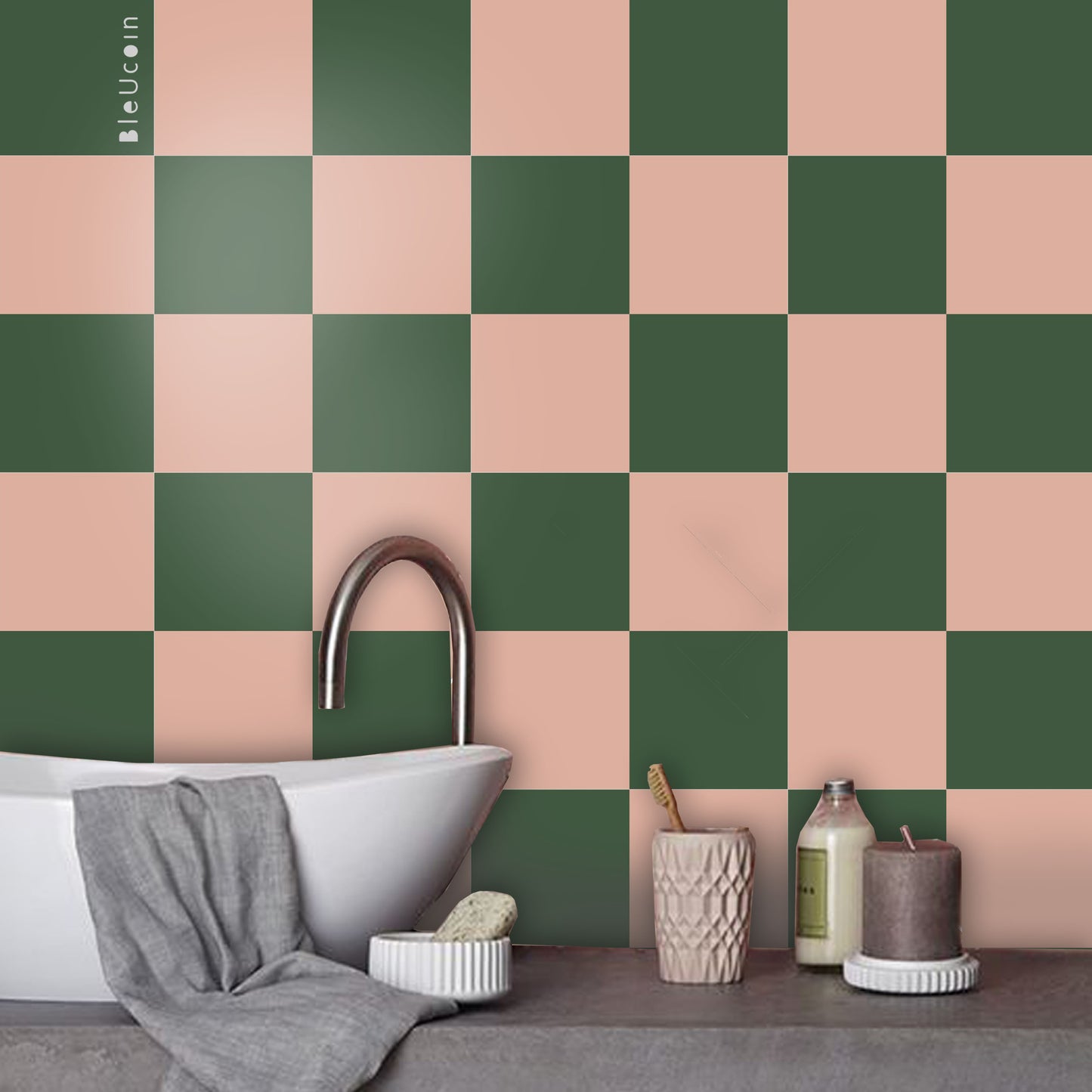 Ever Green & Blush Checker Peel & Stick Tile