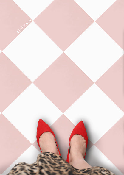 French Rose & off- White Checker Peel & Stick Anti-Slip Flooring