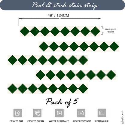 Diamond Moss Green & Off White  Peel & Stick Stair Strips