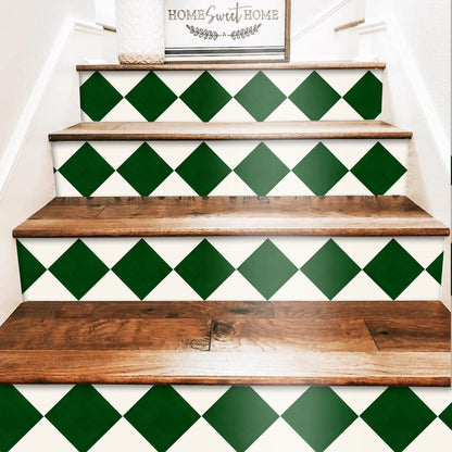 Diamond Moss Green & Off White  Peel & Stick Stair Strips
