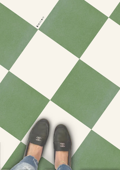 Sage & off-white Checker Peel & Stick Anti-Slip Flooring