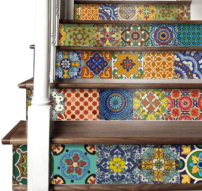 50% Mexican Talavera Stair Riser 5"x 48" - 5 Strips