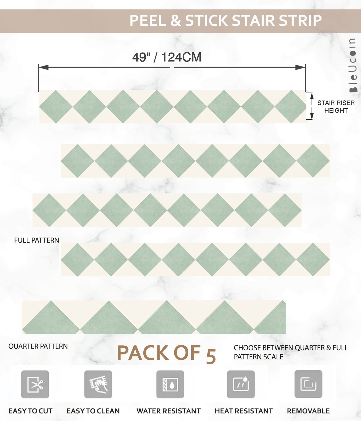 Diamond Mint Sage Peel & Stick Stair Strips