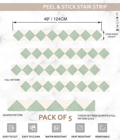 Diamond Mint Sage Peel & Stick Stair Strips