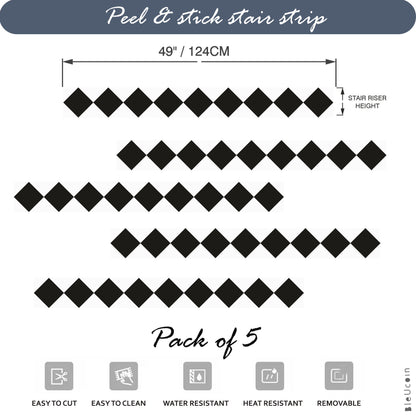Diamond Black & White Peel & Stick Stair Strips