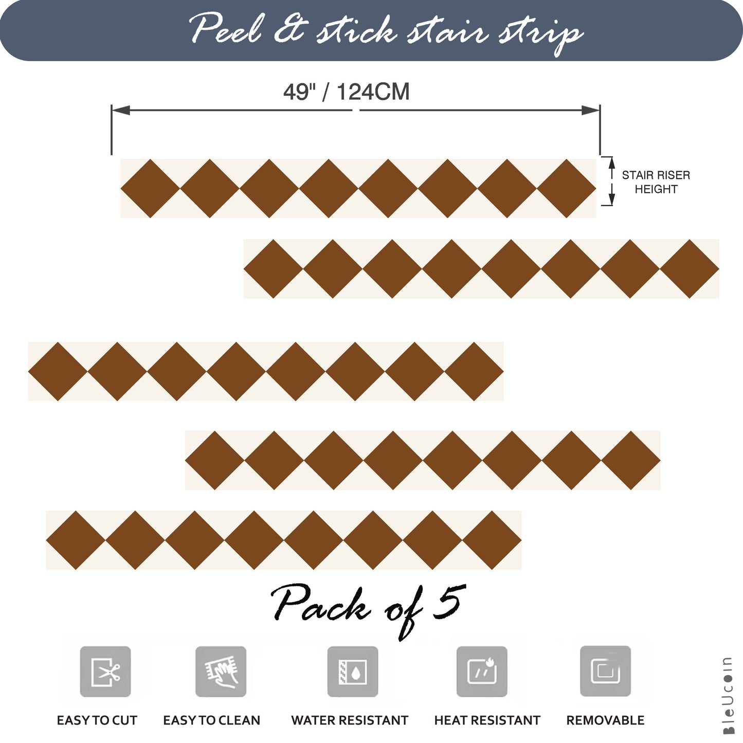 Diamond Pecan & Off White  Peel & Stick Stair Strips