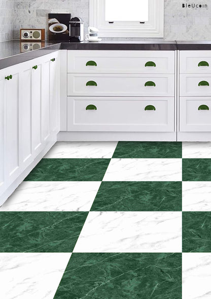 Marble Clover Green & White Checker Peel & Stick Anti-Slip Flooring