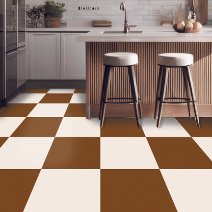 Pecan & Off White Checker Premium Peel and Stick Floor Tile Stickers | Removable, Renter friendly with Anti-Slip finish in sturdy 520 microns